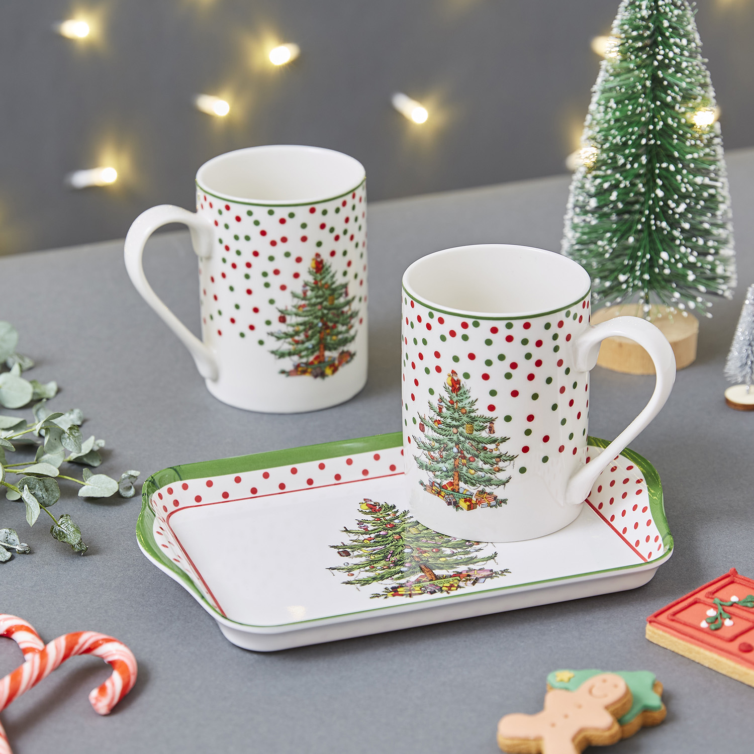 Christmas Tree Polka Dot Mug & Tray Set image number null